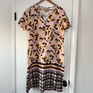 LFDL Italy 100% Linen Shift Dress Split Neckline Short Sleeve Pink Brown Black